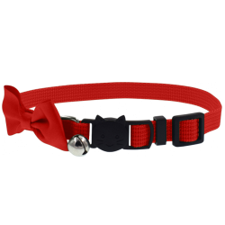 Red cat collar with a stylish bow and breakaway clasp, adjustable and lightweight, with a bell for charm & safety.
