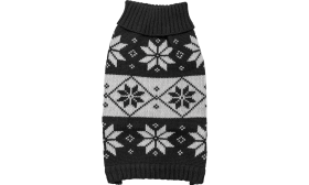 Printed Winter Sweater for Dogs Black winter sweater for dogs with white snowflake pattern, washable, light flexibility for easy movement.