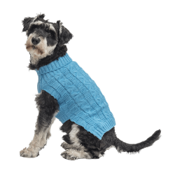 Blue warm cotton sweater for dogs with cable-knit pattern, extra protection, keep dogs cosy in cold weather.
