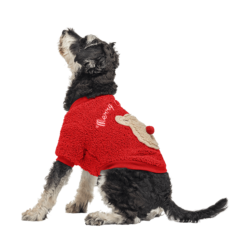 Buttoned Christmas Coat for Dogs Red buttoned Christmas coat for dogs with a fluffy bear design on the back, washable, for winter and autumn.