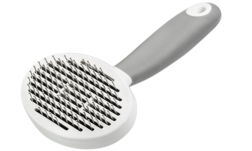 Self-cleaning Pin Dog and Cat Brush Self-cleaning pin brush for dogs and cats with fine metal pins and a ergonomic handle, to remove loose fur and tangles.