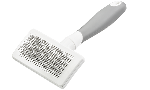 Self-cleaning Dog and Cat Slicker Brush Self-cleaning slicker brush for dogs and cats with fine metal bristles and a ergonomic handle, to remove tangles.