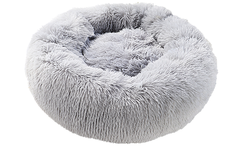 Luxury Soft Dog Bed Luxury soft dog bed in a round shape, grey colour, high-quality soft material, for deluxe comfort and elegant design.