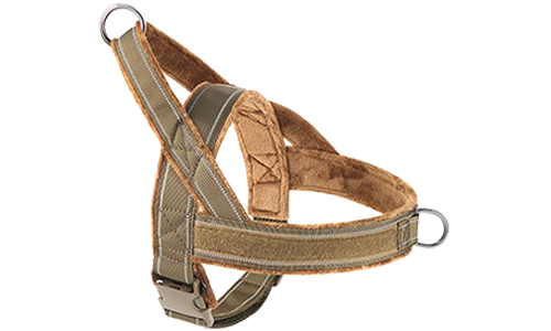 Soft Padded Reflective Dog Harness No Pull Brown soft padded reflective dog harness with no-pull design, enhanced visibility with adjustable straps.