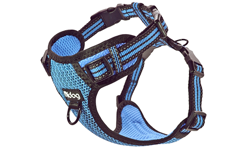 Stylish Breathable Nylon Dog Harness Stylish blue breathable nylon dog harness with adjustable buckle and straps, perfect fit with quick-release buckles.