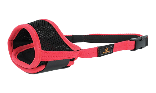 Soft Padded Adjustable Dog Muzzle Soft padded adjustable dog muzzle in pink, lightweight nylon material, designed for comfort and secure fit.