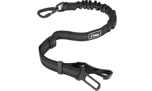 Reflective Safety Seat Belt Dog Leash Reflective black safety seat belt dog leash, 55 - 65 cm length, adjustable strap, with bungee section and metal clip.