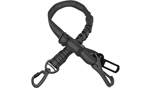 Reflective Safety Seat Belt Dog Leash Reflective black safety seat belt dog leash, 55 - 65 cm length, adjustable strap, highly visible reflective material.