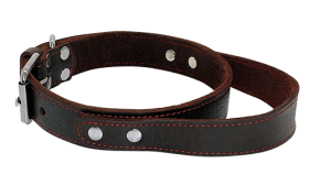 Genuine Leather Dog Collar with Quick Grab Handle Brown genuine leather dog collar with quick-grab handle, durable and strong, with adjustable metal buckle.