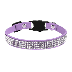 Luxury purple breakaway cat collar with crystals, and lightweight for comfort, cat-shaped buckle and a purple bell.