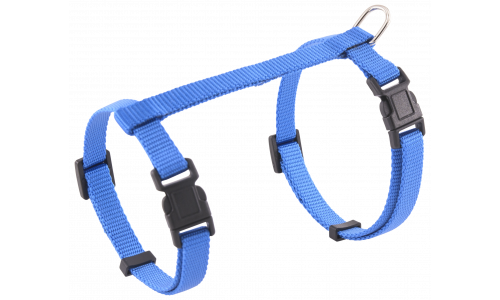 Harness for Cat Blue cat harness with adjustable straps and a sturdy metal D-ring for leash attachment, for secure and comfortable use.
