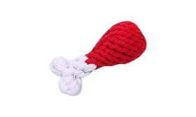 Rope Dog Toy Set - 4 pcs Set of four rope dog toys in red and white, including a ring, drumstick, heart, and bone shapes, machine washable.