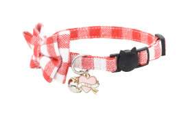 Bow Tie Cat Collar with Bell and Heart Charm Red and white checkered bow tie cat collar with a bell and heart 'love' charm, portable and lightweight.