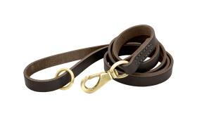 Luxury Genuine Leather Dog Leash Brown luxury genuine leather dog leash, 150 cm in length and comfortable, with gold metal clasp and ring for durability.