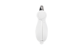 White LED nail clipper for dogs with built-in light for precisioin, with safety lock, efficient design, and hidden nail file.