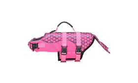 Mermaid Dog Life Jacket Mermaid-themed dog life jacket in pink with scale pattern, high visibility. Suitable for different types of dogs.