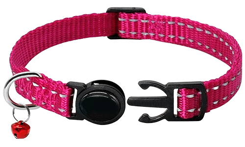 Reflective Breakaway Cat Collar Reflective pink breakaway cat collar, durable and strong, reflective and lightweight nylon material.