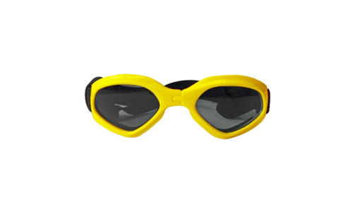 Yellow dog sunglasses with UV-protection, dark tinted lenses for eye safety and a stylish look. For outdoor adventures.