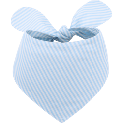 Light blue and white striped dog bandana with a knot tie, easy to wash, made of 100% cotton lightweight fabric.