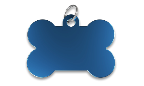 Blue bone shaped dog tag with smooth finish, with a silver ring, customisable with engraved dog name.