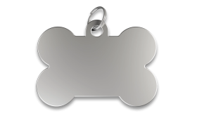 Engraved Bone Dog Tag Silver bone shaped dog tag with smooth finish, with a silver ring, customisable with engraved dog name.