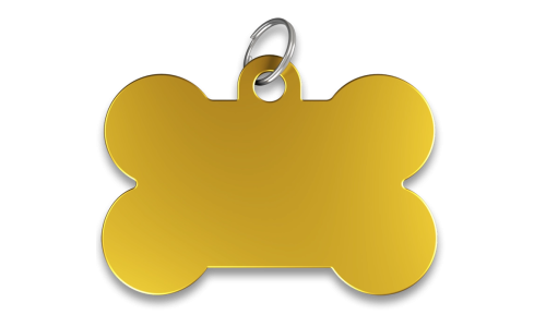 Yellow bone shaped dog tag with smooth finish, with a silver ring, customisable with engraved dog name.