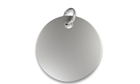 Engraved Circle Dog Tag Silver round shaped dog tag with smooth finish, with a silver ring, customisable with engraved dog name.