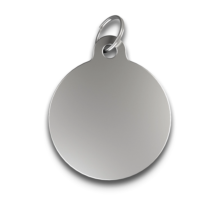 Engraved C-Circle Dog Tag Silver C round shaped dog tag with smooth finish, with a silver ring, customisable with engraved dog name.
