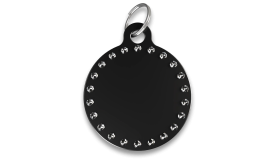 Luxury C-Circle Dog Tag Black luxury C round shaped dog tag with rhinestones and silver ring, customisable with personalised dog name.