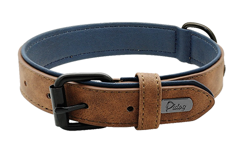 Brown luxury velvet dog collar, 49-52cm length and 2.7cm width, featuring a black metal buckle and D-ring for a stylish look.