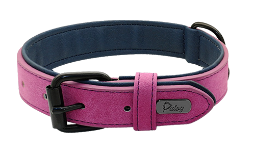 Luxury Velvet Dog Collar Pink luxury velvet dog collar, 49-52cm length and 2.7cm width, featuring a black metal buckle and D-ring for a stylish look.