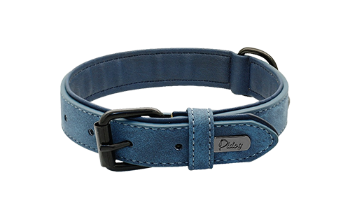 Luxury Velvet Dog Collar Blue luxury velvet dog collar, 35-37cm length and 1.7cm width, featuring a black metal buckle and D-ring for a stylish look.