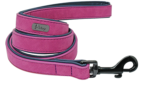 Pink luxury velvet dog leash, 120cm length and easy to grip, with a sturdy black metal clasp, designed for comforable walk.