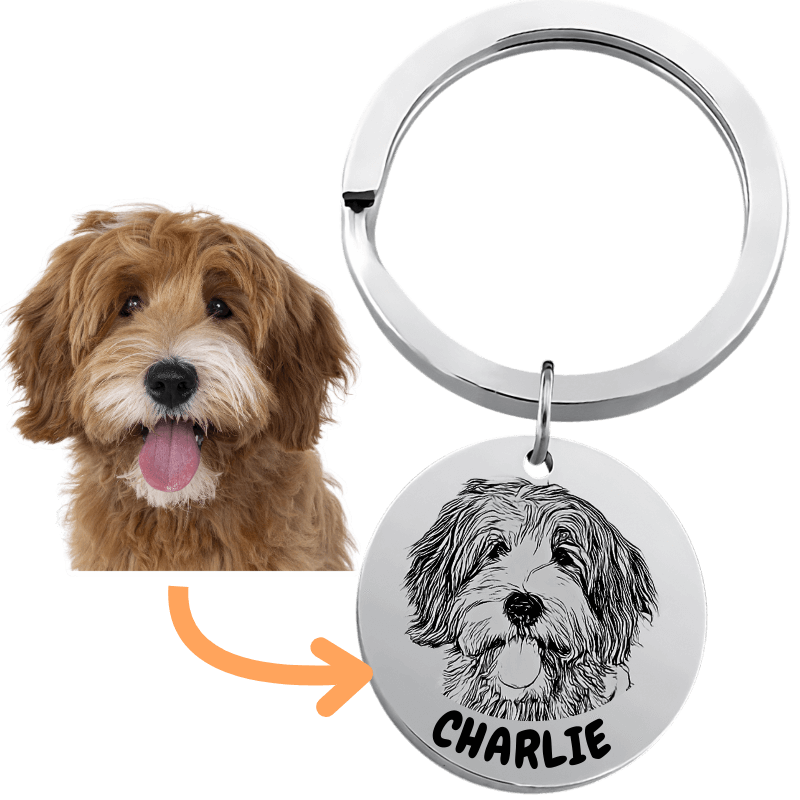 Personalised Dog Keyring - Turn your Pet's Photo into an Engraved Drawing