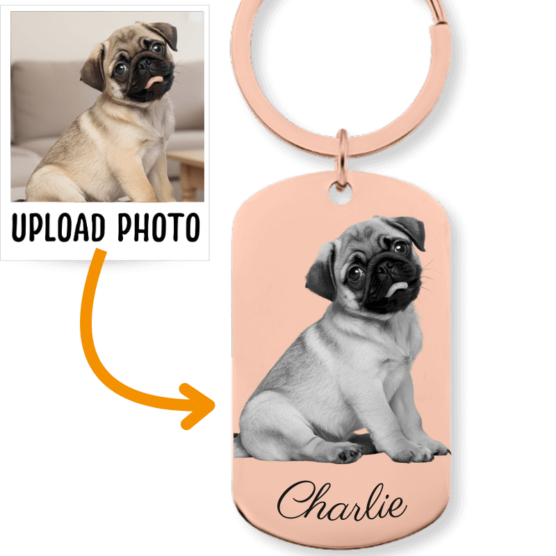 Personalised Dog Keyring with Engraved Pet Photo and Name